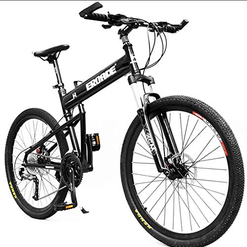 Folding Mountain Bike : XZBYX Mountain Bike Full Folding Aluminum Alloy Off-Road Racing Equipment for Male And Female Adult Students Portable 16-Inch Frame Travel Height 135~165Cm (170 * 65 * 95CM), Black