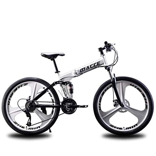 Folding Mountain Bike : Y&XF Folding Mountain Biking, Snowmobiling Beach bicycles, Double Disc Brake, aluminum alloy 24-inch wheels, White, 21 speed