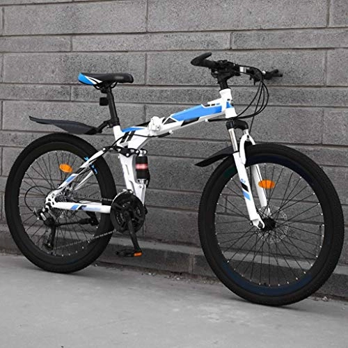 Folding Mountain Bike : YANGDONG 26inch Adult Mountain Bike, 21 / 24 / 27 Speed Gear Mountain Bike High Carbon Steel Full Suspension, High Speed Bike Double Disc Brake Outdoor Mountain Bike (Color : G, Size : 24 speed)