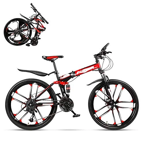 Folding Mountain Bike : YANGHAO-Adult mountain bike- Folding adult bicycle, 24-inch hydraulic shock off-road racing, lockable U-shaped fork, double shock absorption, 21 / 24 / 27 / 30 speed YGZSDZXC-04 ( Color : Red , Size : 27 )