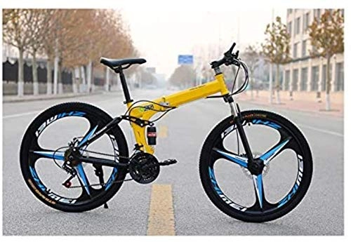 Folding Mountain Bike : YANQ Bike 24 Speed Mountain Bike, 16-inch Bicycles, Brakes Disk Folding Bike, Carbon Steel Frame, Fork Cushioned can Be Blocked, Yellow