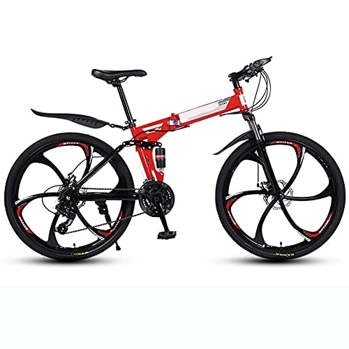 Folding Mountain Bike : YARUMD FOOD Balance BikesFolding Mountain Bikes, 26-Inch Dual-Suspension Carbon Mountain Bike, with 21 Speed Dual Shock Absorbers And Dual Disc Brakes, For Mountain Road Bike, Red, 26 inch 21 speed