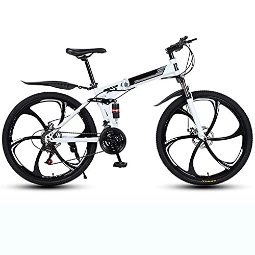 Folding Mountain Bike : YARUMD FOOD Balance BikesFolding Mountain Bikes, 26-Inch Dual-Suspension Carbon Mountain Bike, with 21 Speed Dual Shock Absorbers And Dual Disc Brakes, For Mountain Road Bike, White, 26 inch 21 speed