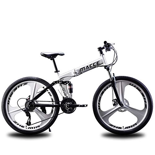 Folding Mountain Bike : YBCN Folding mountain bike, 26 inch 27-speed variable speed double shock absorption front and rear disc brakes soft tail men adult outdoor riding travel, Silver