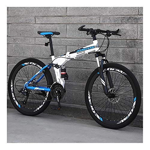 Folding Mountain Bike : YCHBOS 24 / 26 Inch Folding Mountain Bikes for Adults, 27-Speed Full Suspension Mountain Bikes for Men, Double Disc Brakes, High-carbon Steel Frame, Adjustable SeatA-26 inch