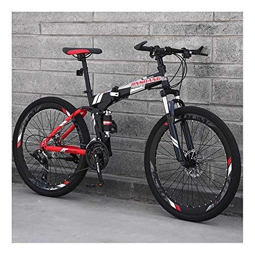 Folding Mountain Bike : YCHBOS 24 / 26 Inch Folding Mountain Bikes for Adults, 27-Speed Full Suspension Mountain Bikes for Men, Double Disc Brakes, High-carbon Steel Frame, Adjustable SeatB-26 inch