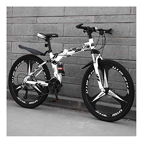 Folding Mountain Bike : YCHBOS 24" 26" Mens Bikes Lightweight Folding Mountain Bike 27 Speed, Full Suspension MTB, Bicycle for Men with Dual Disc Brakes, High-Carbon Steel Frame, Adjustable SeatD-24 inch