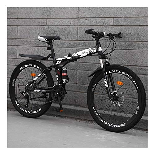 Folding Mountain Bike : YCHBOS 24” 26” Mens Folding Bikes Mountain Bike, 27 Speed Full Suspension Mountain Bike, Carbon Steel Mountain Bike with Dual Disc Brakes, 40 SpokeC-26 inch