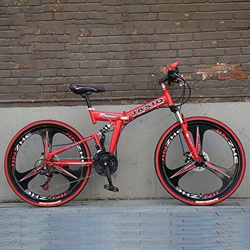Folding Mountain Bike : YEARLY Mountain folding bikes, Adults folding bicycles 21 speed Student gift Foldable bikes-red 26inch