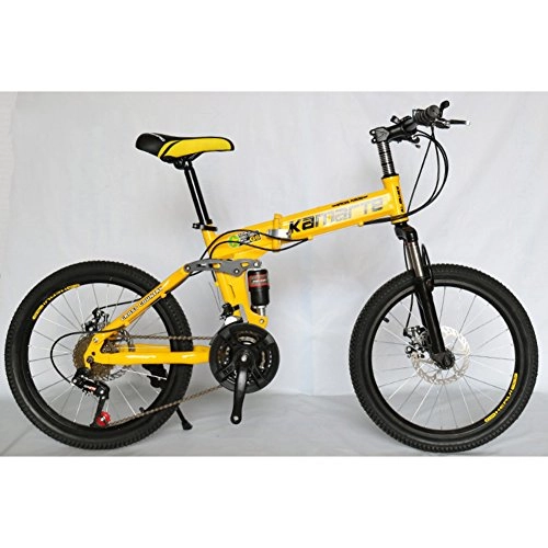 Folding Mountain Bike : YEARLY Student folding bicycles, Children's foldable bikes Double shock absorber Mountain 21 speed Men and women Adults folding bicycles Foldable bikes-yellow 20inch