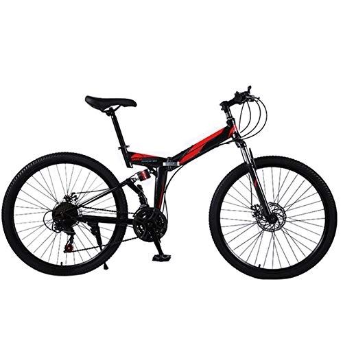 Folding Mountain Bike : YGTMV Adult Mountain Bike, 26 Inch Wheels High Carbon Steel Folding Outroad Bicycles, 21 / 24 / 27 / 30 Speed Bicycle Full Suspension MTB ​​Gears Dual Disc Brakes Mountain Bicycle, C, 21 speed