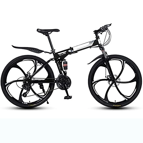 Folding Mountain Bike : YGTMV Folding Mountain Bikes, 26-Inch Dual-Suspension Carbon Mountain Bike, with 21 Speed Dual Shock Absorbers And Dual Disc Brakes, For Mountain Road Bike, Black, 26 inch 21 speed