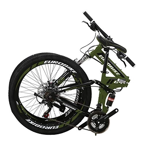 Folding Mountain Bike : YH-G4 Folding Mountain Bike for Adults 26 Inch Wheels 21 Speed Full Suspension Dual Disc Brakes Foldable Frame Bicycle (Green)