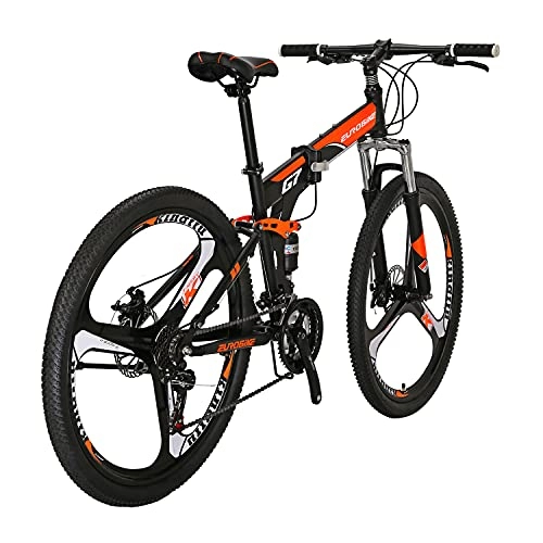 Folding Mountain Bike : YH-G7 Folding Mountain Bike 27.5 Inch Wheels 21 Speed Full Suspension Dual Disc Brakes Foldable Frame Bicycle for Mens (3-Spoke Orange)