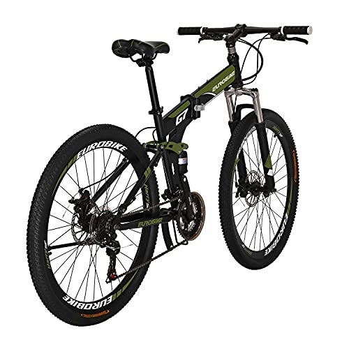 Folding Mountain Bike : YH-G7 Folding Mountain Bike 27.5 Inch Wheels 21 Speed Full Suspension Dual Disc Brakes Foldable Frame Bicycle for Mens (Multi-Spoke Green)