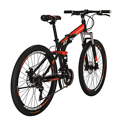 Folding Mountain Bike : YH-G7 Folding Mountain Bike 27.5 Inch Wheels 21 Speed Full Suspension Dual Disc Brakes Foldable Frame Bicycle for Mens (Multi-Spoke Orange)
