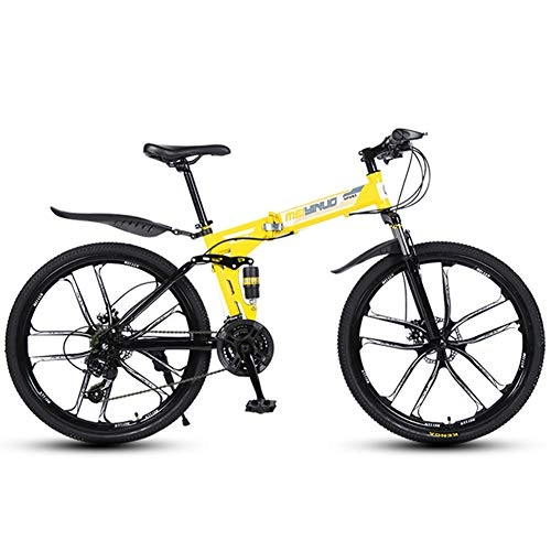 Folding Mountain Bike : YHANS Speed Bicycle, Suspension Mountain Trail Bike Thickened High Carbon Steel Folding Mountain Bicycles Comfortable During Riding Suitable for Cycling Enthusiasts, Yellow, 21 speed