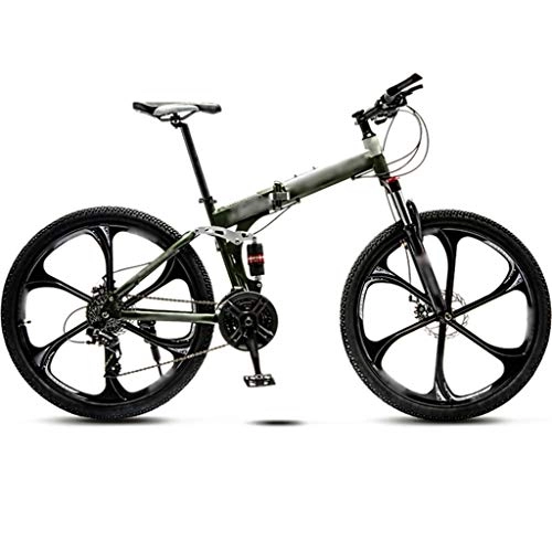 Folding Mountain Bike : YHRJ Adult Bicycle Foldable Outdoor Road Bike, Shock Absorption Cross-country Bicycles, 24 / 26 Inch Wheel, MTB 21 / 24 / 27 Spd, Dual Mechanical Disc Brakes (Color : Army Green-24spd, Size : 26inch-wheel)