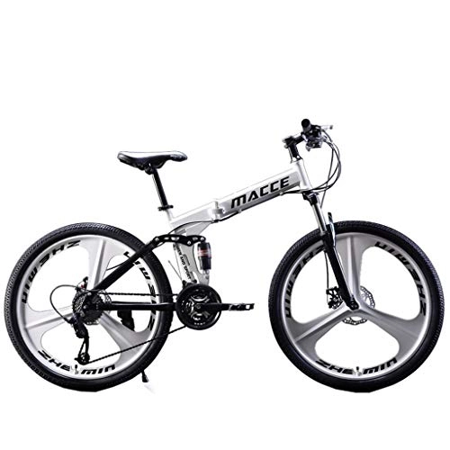 Folding Mountain Bike : Yivise 26IN Carbon Steel Mountain Bike 21 Speed Bicycle Full Suspension MTB(White)