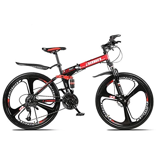 Folding Mountain Bike : YIWOZA mountain bike 26 inch folding bikes for adults, (3cutter wheels), BLACKRED, 21 SPEED