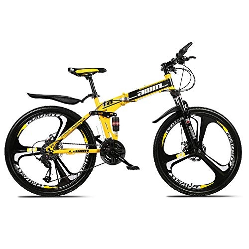 Folding Mountain Bike : YIWOZA mountain bike 26 inch folding bikes for adults, (3cutter wheels), YELLOW, 21 SPEED