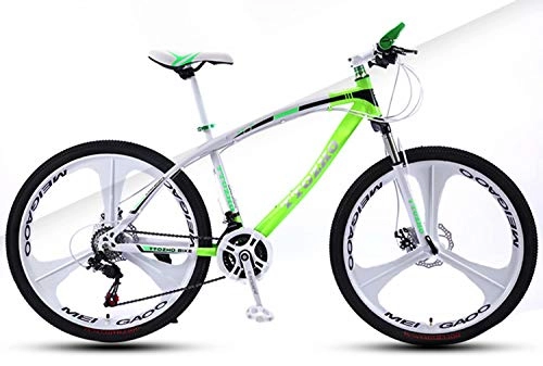 Folding Mountain Bike : YKMY Adult men and women variable speed bicycle double shock absorption ultra light car high carbon steel off-road bicycle-White and green 3 knife one wheel_21 speed-24 inches