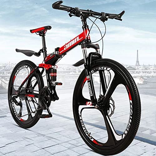 Folding Mountain Bike : Ylight Folding Bicycle for Mountain Bike for Men and Women / Mountain Bike / Outdoor Fitness / Leisure Cycling / 24 Inches (3 Cutter Wheel), Red, 24 speed