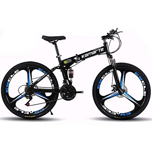 Folding Mountain Bike : YOUSR 24 Inch Overall Wheel 27 Speed Unisex Dual Suspension Folding Road Mountain Bikes Black