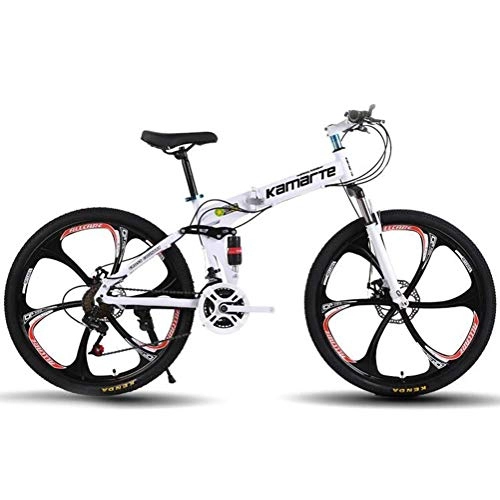 Folding Mountain Bike : YOUSR 26 Inches Wheels Dual Suspension Bike, Variable Speed City Road Bicycle Hardtail Mountain Bikes White 24 Speed