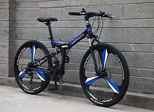 Folding Mountain Bike : YOUSR Shock Absorption Shifting Soft Tail Mountain Bike Bicycle 26 Inch 24 Speed Mens MTB Black Blue