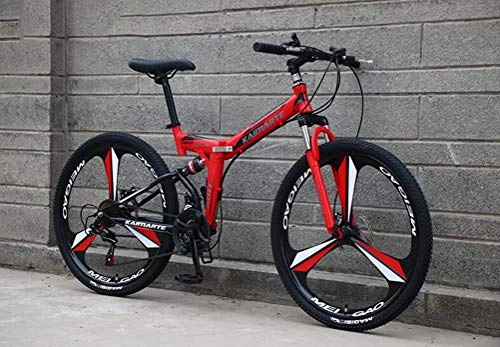 Folding Mountain Bike : YOUSR Shock Absorption Shifting Soft Tail Mountain Bike Bicycle 26 Inch 24 Speed Mens MTB Red
