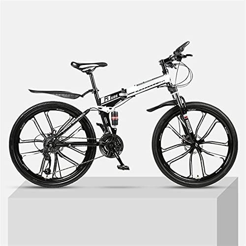 Folding Mountain Bike : Youth And Adult Mountain Folding Mountain Bike, Outroad Mountain Bike, Aluminum And Steel Frame, 21 Speeds 24 Inch, Full Suspension MTB Bikes, Double Disc Brake Bicycles (Color : Black)