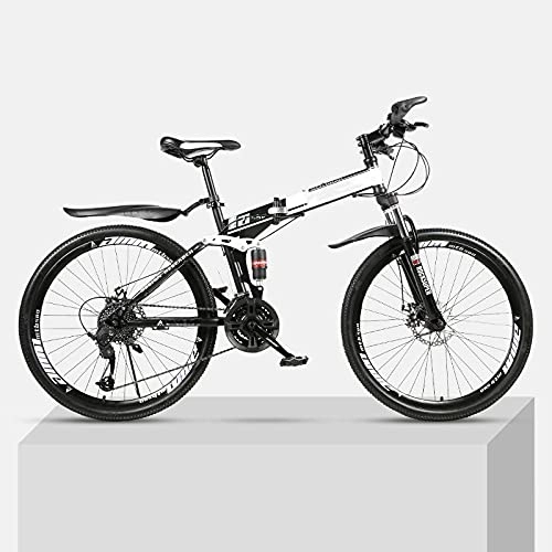 Folding Mountain Bike : Youth And Adult Mountain Folding Mountain Bike, Outroad Mountain Bike, Aluminum And Steel Frame, 21 Speeds 26 Inch, Full Suspension MTB Bikes, Double Disc Brake Bicycles (Color : Black)