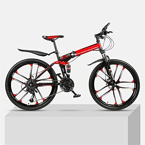 Folding Mountain Bike : Youth And Adult Mountain Folding Mountain Bike, Outroad Mountain Bike, Aluminum And Steel Frame, 24 Speeds 26 Inch, Full Suspension MTB Bikes, Double Disc Brake Bicycles (Color : Red)