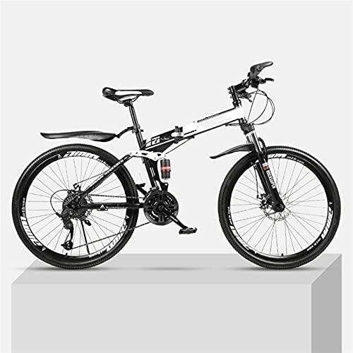 Folding Mountain Bike : Youth And Adult Mountain Folding Mountain Bike, Outroad Mountain Bike, Aluminum And Steel Frame, 27 Speeds 26 Inch, Full Suspension MTB Bikes, Double Disc Brake Bicycles (Color : Black)