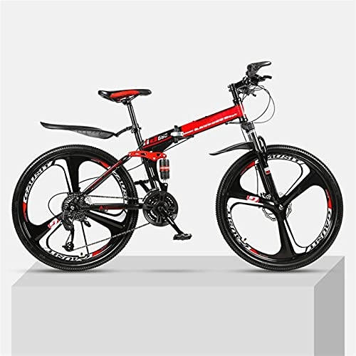 Folding Mountain Bike : Youth And Adult Mountain Folding Mountain Bike, Outroad Mountain Bike, Aluminum And Steel Frame, 30 Speeds 24 Inch, Full Suspension MTB Bikes, Double Disc Brake Bicycles (Color : Red)
