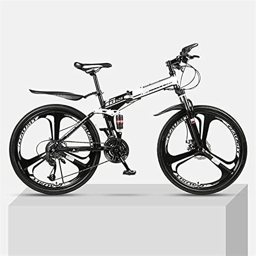 Folding Mountain Bike : Youth And Adult Mountain Folding Mountain Bike, Outroad Mountain Bike, Aluminum And Steel Frame, 30 Speeds 26 Inch, Full Suspension MTB Bikes, Double Disc Brake Bicycles (Color : Black)
