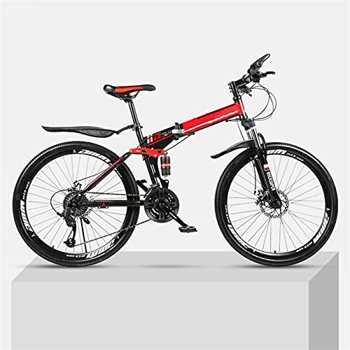 Folding Mountain Bike : Youth And Adult Mountain Folding Mountain Bike, Outroad Mountain Bike, Aluminum And Steel Frame, 30 Speeds 26 Inch, Full Suspension MTB Bikes, Double Disc Brake Bicycles (Color : Red)
