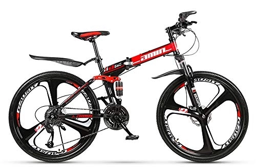 Folding Mountain Bike : YQ&TL Adult Mountain Bike, 26 inch 21 / 24 / 27 / 30 Speed Folding Bicycle Full Suspension MTB Gears Dual Disc Brakes Mountain Bicycle, High-carbon Steel Outdoors Mountain Bike A 24 speed