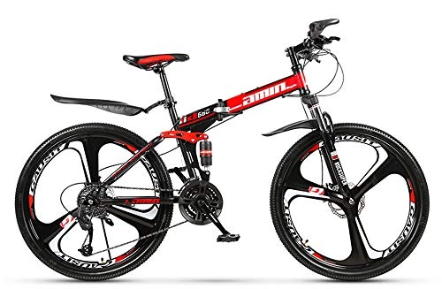 Folding Mountain Bike : YQ&TL Adult Mountain Bike, 26 inch 21 / 24 / 27 / 30 Speed Folding Bicycle Full Suspension MTB ​​Gears Dual Disc Brakes Mountain Bicycle, High-carbon Steel Outdoors Mountain Bike A 27 speed
