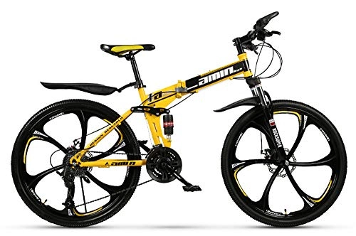 Folding Mountain Bike : YQ&TL Adult Mountain Bike, Folding High Carbon Steel Outroad Bicycles, 26'' 21-30Speed Bicycle Full Suspension MTB Gears Dual Disc Brakes Mountain Bicycle A 27 speed
