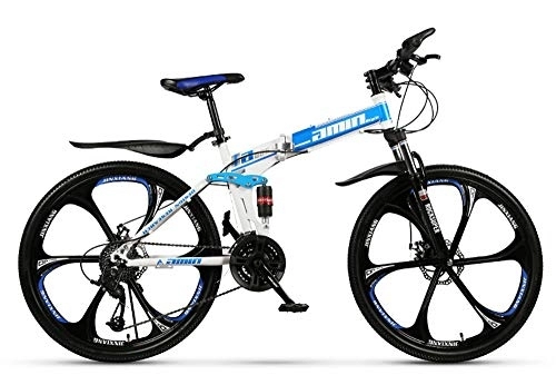 Folding Mountain Bike : YQ&TL Adult Mountain Bike, Folding High Carbon Steel Outroad Bicycles, 26'' 21-30Speed Bicycle Full Suspension MTB Gears Dual Disc Brakes Mountain Bicycle B 24 speed