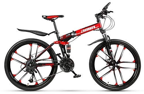 Folding Mountain Bike : YQ&TL Adult Mountain Bike, Folding Mountain Trail Bike High Carbon Steel Outroad Bicycles, 26'' 21 / 24 / 27 / 30Speed Bicycle Full Suspension MTB Gears Dual Disc Brakes Mountain Bicycle A 27 speed