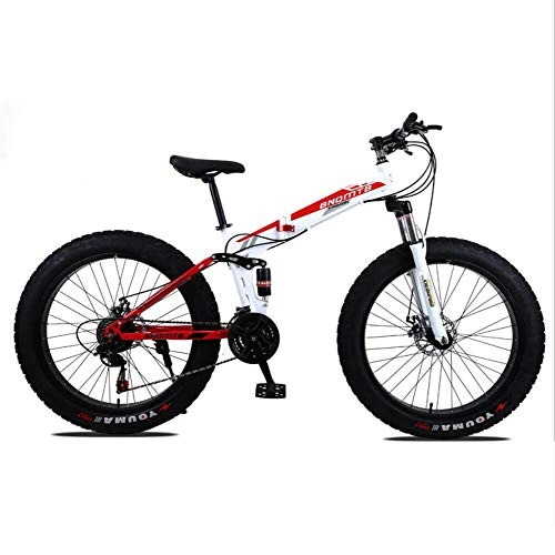 Folding Mountain Bike : YuCar 24 inch Foldable Mountain Bike Wheel Width 4.0 inch MTB 21 / 24 / 27 Speed with Double Disc Brakes, 21speed