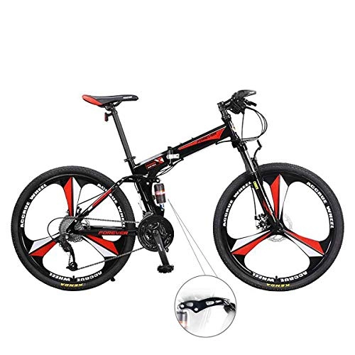 Folding Mountain Bike : YuCar 26-Inch Foldable Mountain Bikes for Adults, 27-Speed Off-Road Bikes Magnesium Alloy Wheels, Full-Suspension Fork And Double Shock Absorber Folding