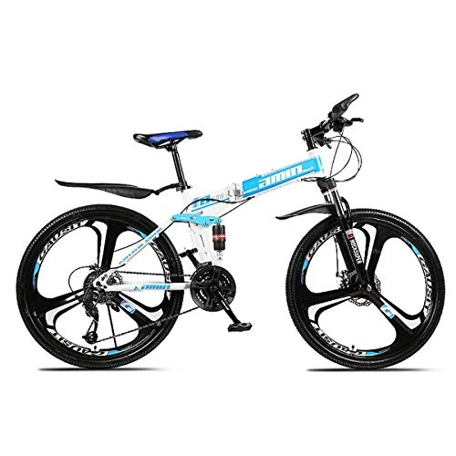 Folding Mountain Bike : YuCar Mountain Bike 26 Inches 3-Spoke Wheels, Folding Bike 21 / 24 / 27 / 30 Speeds Steel Frame Dual Suspension Off-road Bicycle, Blue, 27Speed