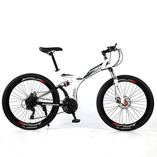 Folding Mountain Bike : YUKM Spoke Wheel 3-Speed Conversion Mountain Bike, Foldable Portable Off-Road Bike, Five Colors, Suitable for Both Men And Women, White, 26 inch 21 speed