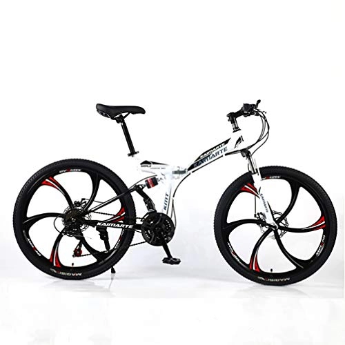 Folding Mountain Bike : YUKM The Six-Spoke Wheel Foldable Portable Cross-Country Bike Is Suitable for Men And Women in Five Colors And Mountain Bikes with Three-Speed Conversion, White, 26 inch 27 speed