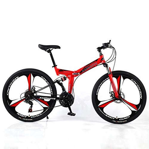 Folding Mountain Bike : YUKM Three-Spoke Wheels Are Suitable for Adult Men And Women in Five Colors, Three-Speed Conversion Mountain Bikes, Foldable Portable Off-Road Bikes, Red, 26 inch 21 speed