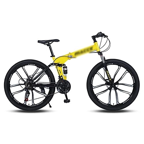 Folding Mountain Bike : YUNLILI Multi-purpose 26 In Foldable Mountain Bike High Carbon Steel Frame 21 / 24 / 27 Speed Foldable MTB Front Suspension Bike For Adults Mens Womens (Color : Yellow, Size : 21 Speed)